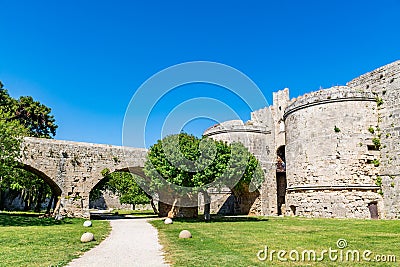 Gate dâ€™Amboise in Rhodes old town, Greece Stock Photo
